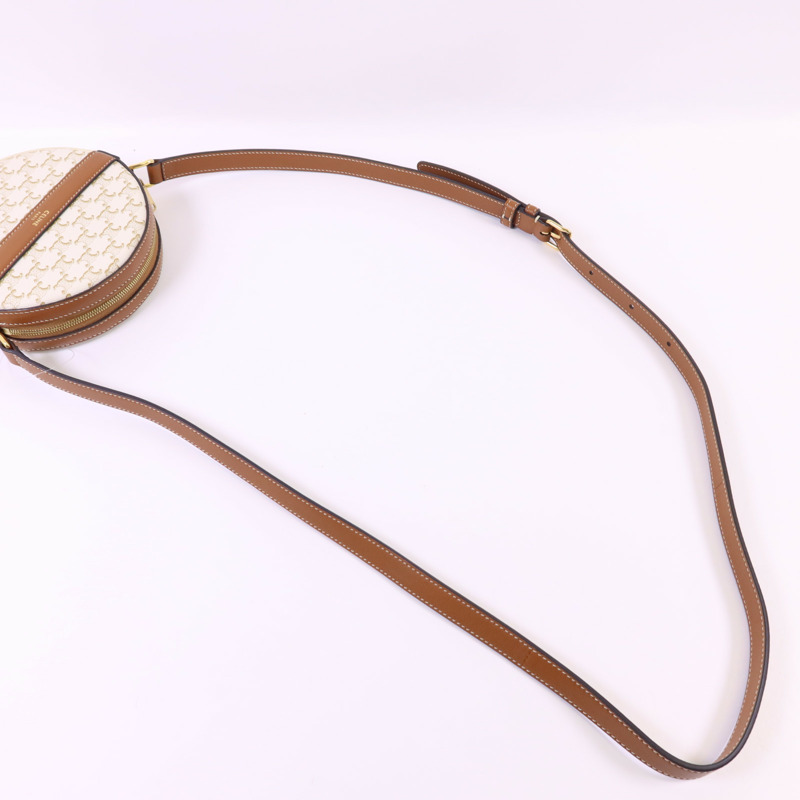 CELINE 塗層帆布Triomphe Round Shoulder Bag金扣肩背袋-4