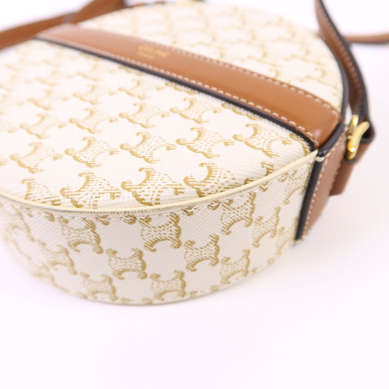 CELINE 塗層帆布Triomphe Round Shoulder Bag金扣肩背袋-10