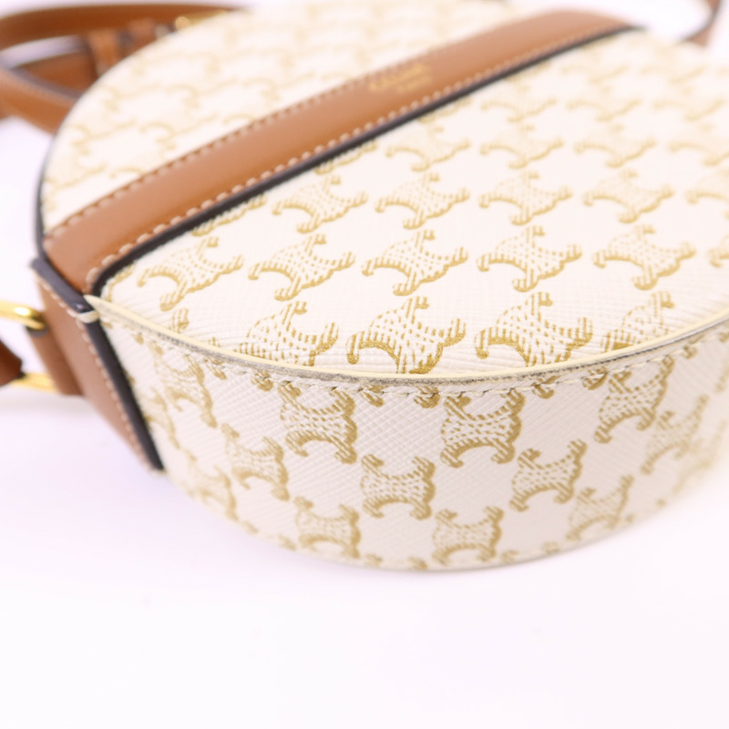 CELINE 塗層帆布Triomphe Round Shoulder Bag金扣肩背袋-11
