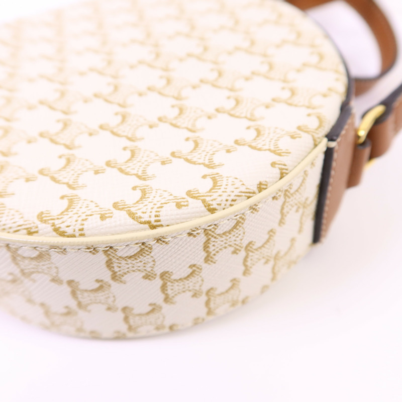 CELINE 塗層帆布Triomphe Round Shoulder Bag金扣肩背袋-12