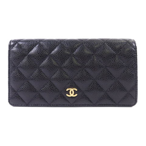 CHANEL 牛皮皮革Bifold Long Wallet金扣長錢包