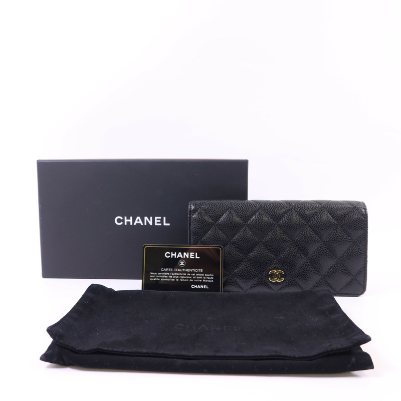 CHANEL 牛皮皮革Bifold Long Wallet金扣長錢包-15