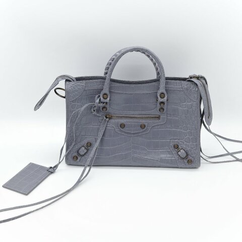 Balenciaga 巴黎世家 Calfskin Crocodile 藍灰色 牛皮 鱷魚壓紋 經典 機車包 Classic 手提包 斜背包