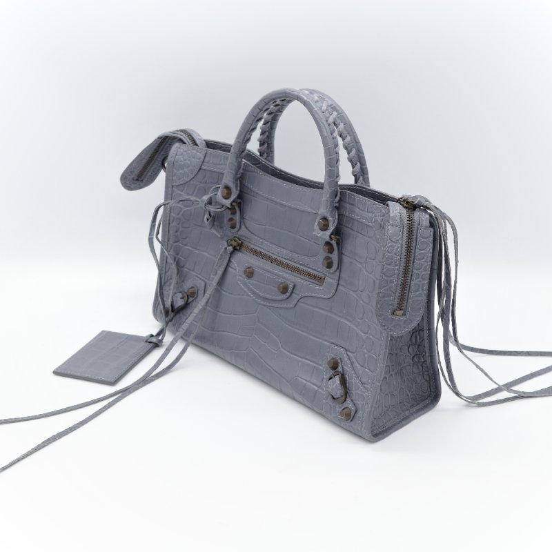 🌟超級新🌟【CP 精選🌟小編推薦】Balenciaga 巴黎世家 Calfskin Crocodile 藍灰色 牛皮 鱷魚壓紋 經典 機車包 Classic 手提包 斜背包-2