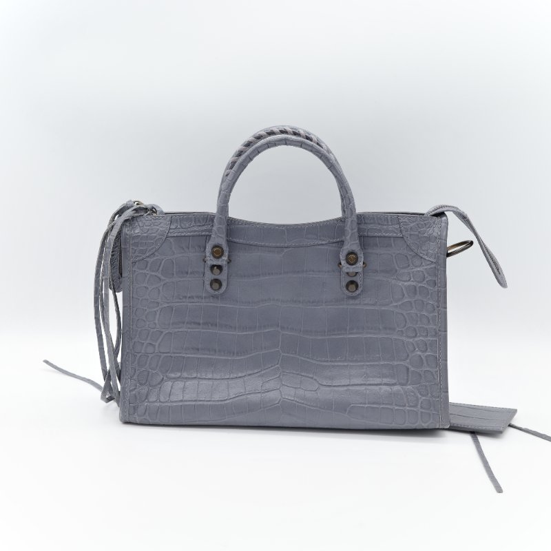 🌟超級新🌟【CP 精選🌟小編推薦】Balenciaga 巴黎世家 Calfskin Crocodile 藍灰色 牛皮 鱷魚壓紋 經典 機車包 Classic 手提包 斜背包-4