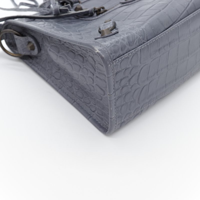 🌟超級新🌟【CP 精選🌟小編推薦】Balenciaga 巴黎世家 Calfskin Crocodile 藍灰色 牛皮 鱷魚壓紋 經典 機車包 Classic 手提包 斜背包-6