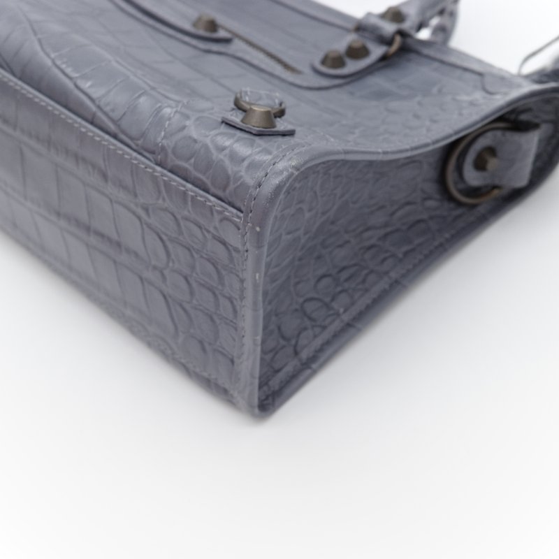 🌟超級新🌟【CP 精選🌟小編推薦】Balenciaga 巴黎世家 Calfskin Crocodile 藍灰色 牛皮 鱷魚壓紋 經典 機車包 Classic 手提包 斜背包-7