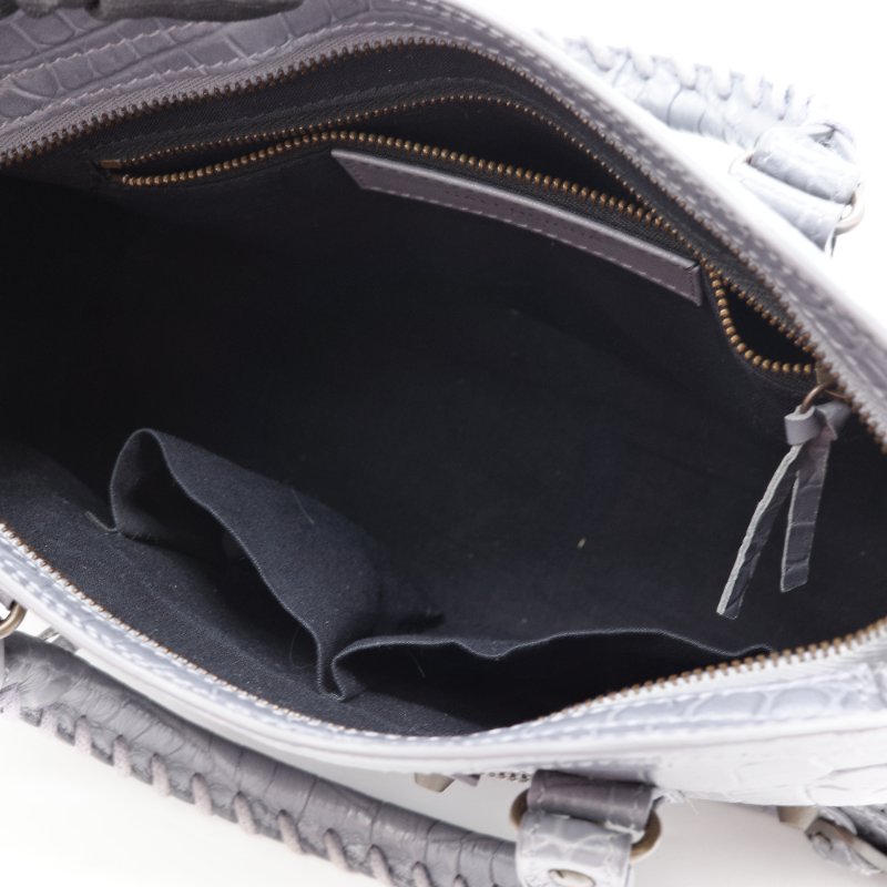 🌟超級新🌟【CP 精選🌟小編推薦】Balenciaga 巴黎世家 Calfskin Crocodile 藍灰色 牛皮 鱷魚壓紋 經典 機車包 Classic 手提包 斜背包-9