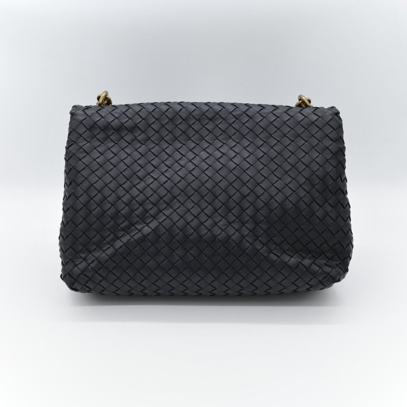 超級新♥️Bottega Veneta 寶緹嘉 Olimpia 大型 超級經典 雙鍊帶 黑色編織 小羊皮 肩背包 斜背包 通勤百搭-5