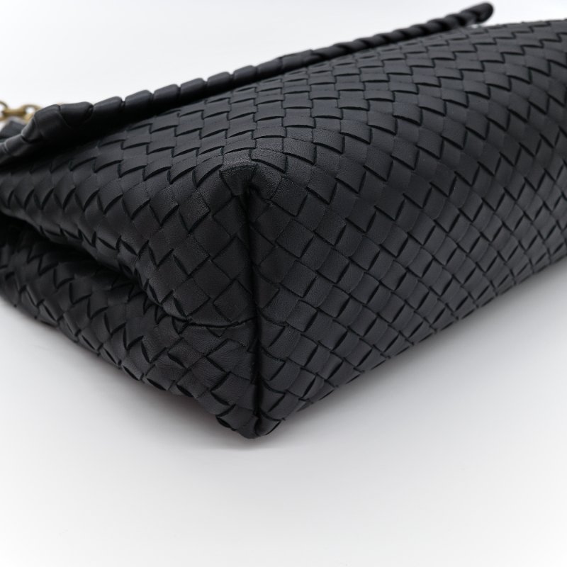 超級新♥️Bottega Veneta 寶緹嘉 Olimpia 大型 超級經典 雙鍊帶 黑色編織 小羊皮 肩背包 斜背包 通勤百搭-8