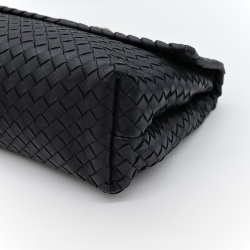 超級新♥️Bottega Veneta 寶緹嘉 Olimpia 大型 超級經典 雙鍊帶 黑色編織 小羊皮 肩背包 斜背包 通勤百搭-9