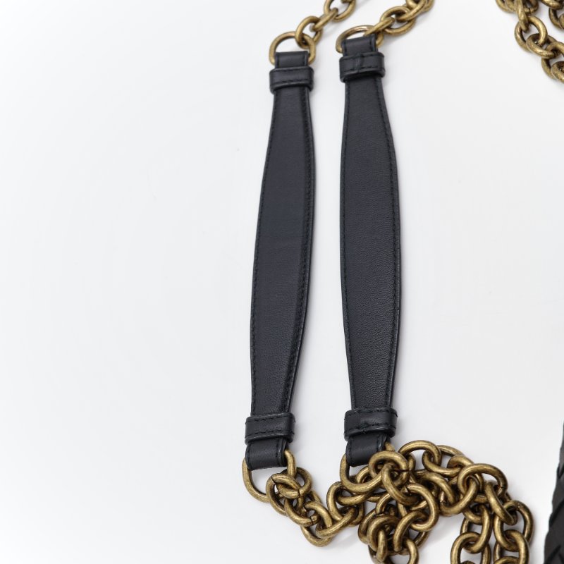 超級新♥️Bottega Veneta 寶緹嘉 Olimpia 大型 超級經典 雙鍊帶 黑色編織 小羊皮 肩背包 斜背包 通勤百搭-10