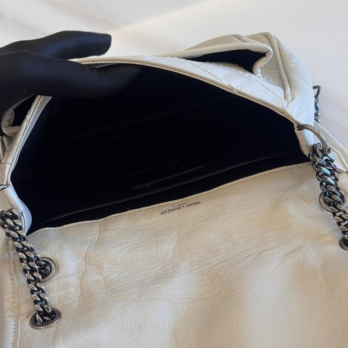 *SHIHNA名牌精品* YSL NIKI Baby 小號 奶油色抓皺皮革絎縫肩背包-6