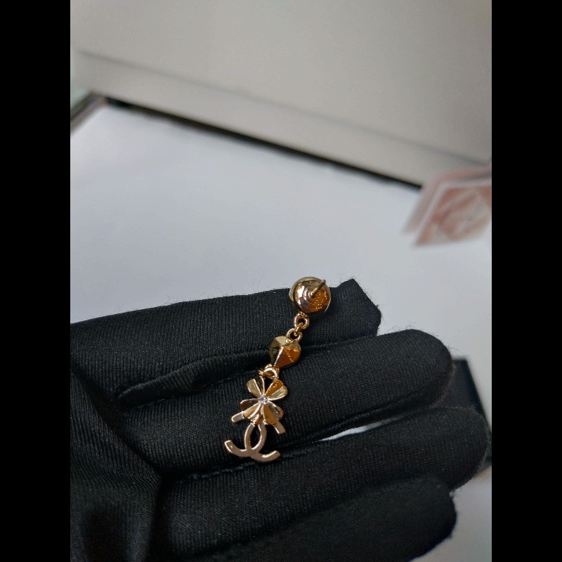 Chanel 圓珠水鑽愛心幸運草耳環-3