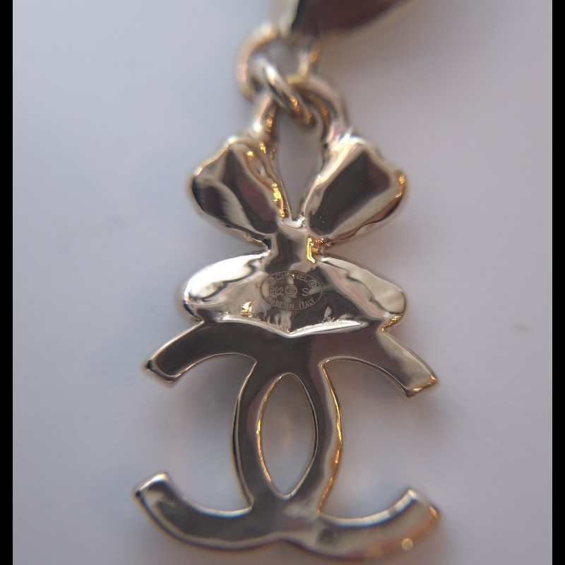 Chanel 圓珠水鑽愛心幸運草耳環-7