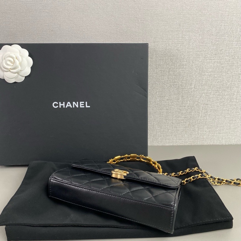 ✨Chanel 黑金琺琅手柄橫版Kelly 有購證 99新 晶片款🖤-8