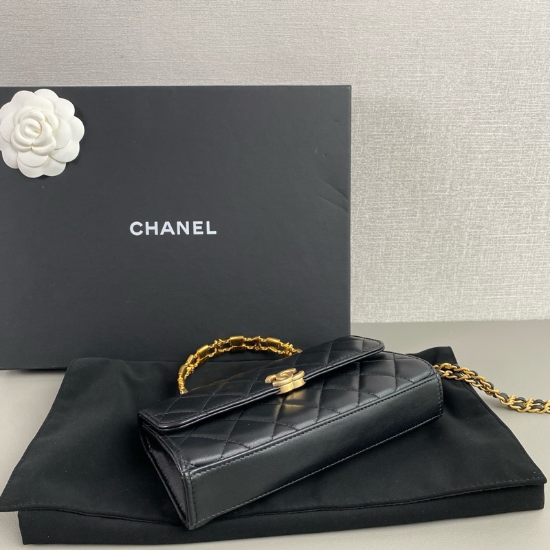 ✨Chanel 黑金琺琅手柄橫版Kelly 有購證 99新 晶片款🖤-9