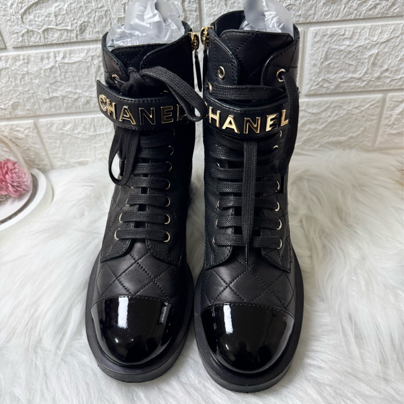 Chanel 黑色菱格紋羊皮靴-17