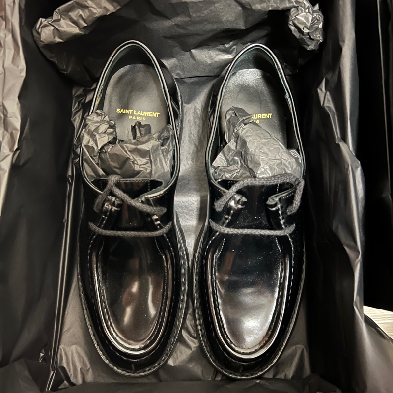YSL MALO derbies in glazed leather亮皮德比鞋(黑)-0