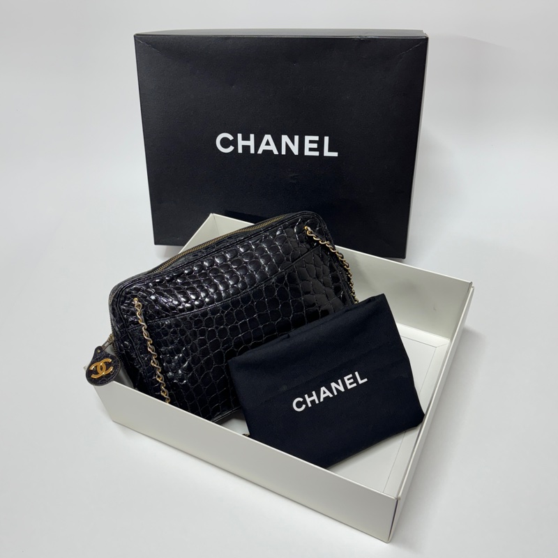 【真鱷魚皮🐊】 Chanel 香奈兒 黑金鱷魚皮 肩背包 專櫃60幾萬！-2
