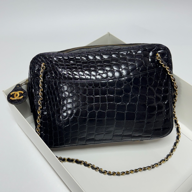 【真鱷魚皮🐊】 Chanel 香奈兒 黑金鱷魚皮 肩背包 專櫃60幾萬！-3