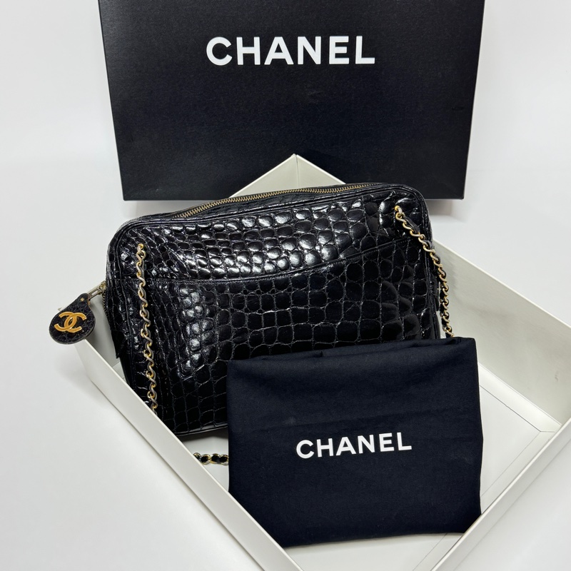 【真鱷魚皮🐊】 Chanel 香奈兒 黑金鱷魚皮 肩背包 專櫃60幾萬！-18