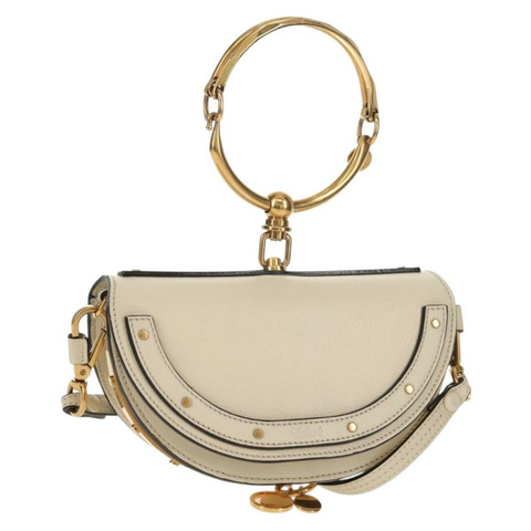 Chloe Nile Minaudiere 手提包 皮革 2way 白色金色 Auth 156183V
