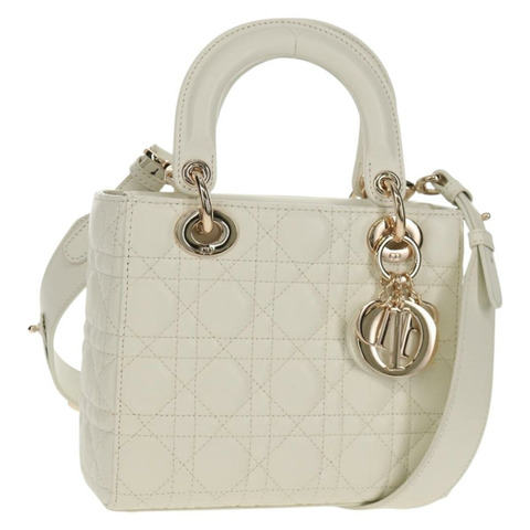 Christian Dior Lady Dior Canage 手袋，羊皮材質，兩用，白色金色，正品 ki6234M