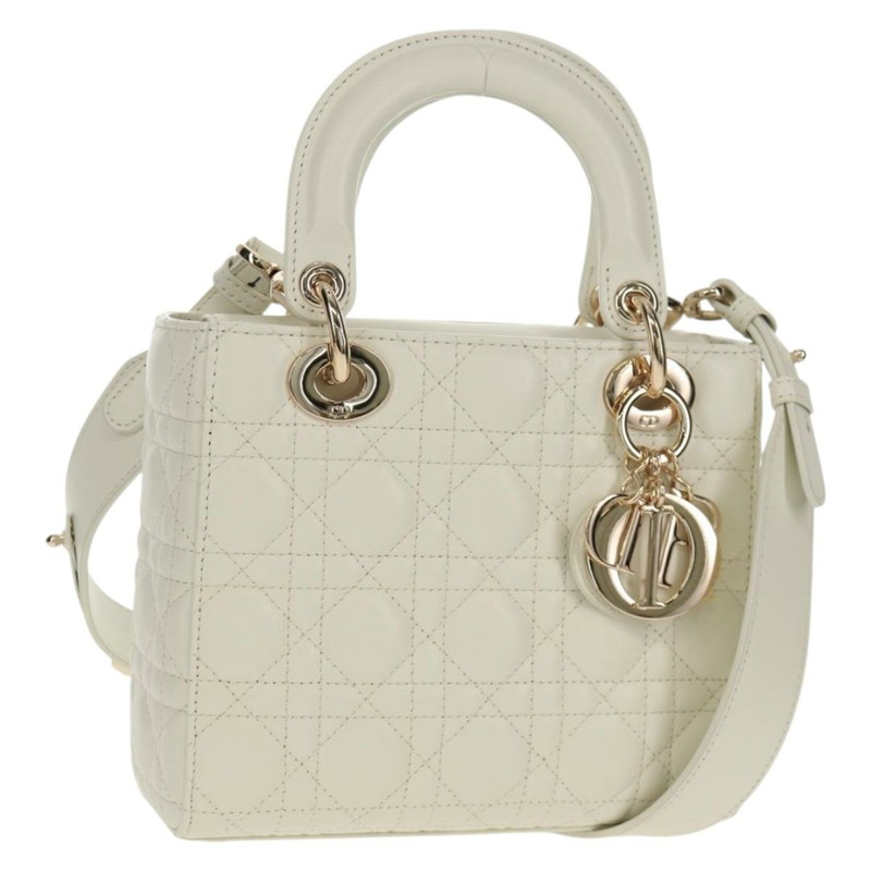 【日本直送】Christian Dior Lady Dior Canage 手袋，羊皮材質，兩用，白色金色，正品 ki6234M-0