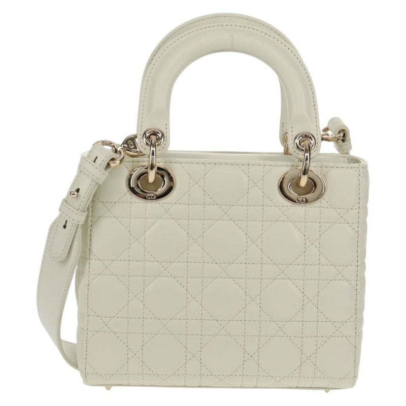 【日本直送】Christian Dior Lady Dior Canage 手袋，羊皮材質，兩用，白色金色，正品 ki6234M-1