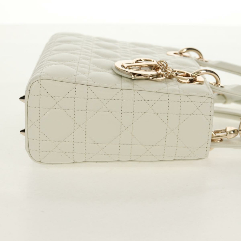 【日本直送】Christian Dior Lady Dior Canage 手袋，羊皮材質，兩用，白色金色，正品 ki6234M-3