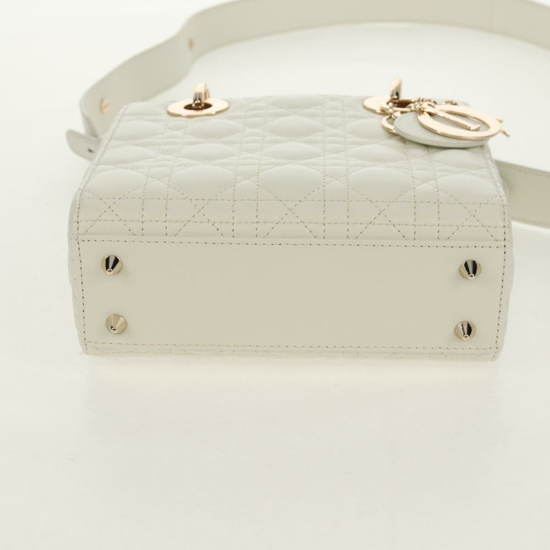 【日本直送】Christian Dior Lady Dior Canage 手袋，羊皮材質，兩用，白色金色，正品 ki6234M-4