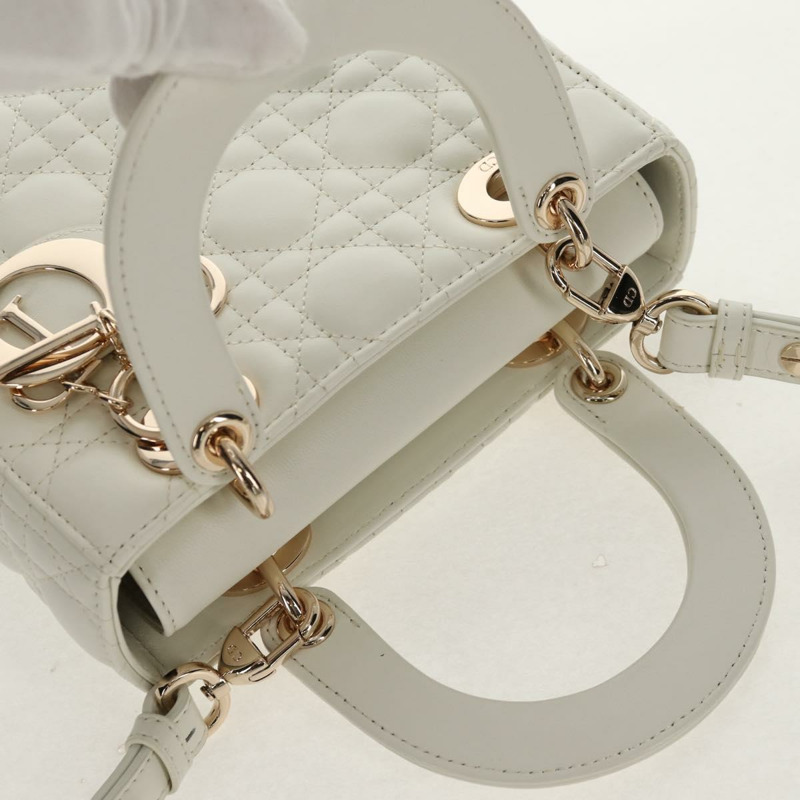 【日本直送】Christian Dior Lady Dior Canage 手袋，羊皮材質，兩用，白色金色，正品 ki6234M-5