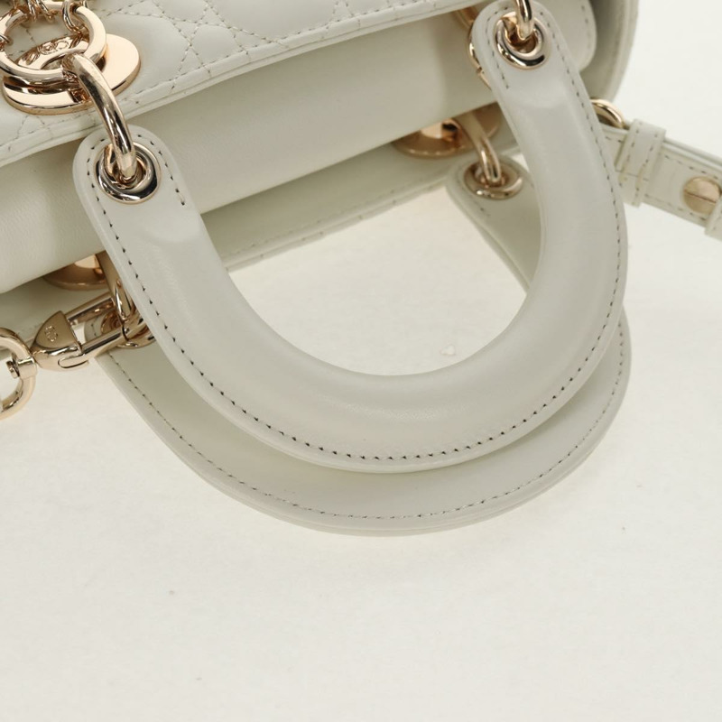 【日本直送】Christian Dior Lady Dior Canage 手袋，羊皮材質，兩用，白色金色，正品 ki6234M-6