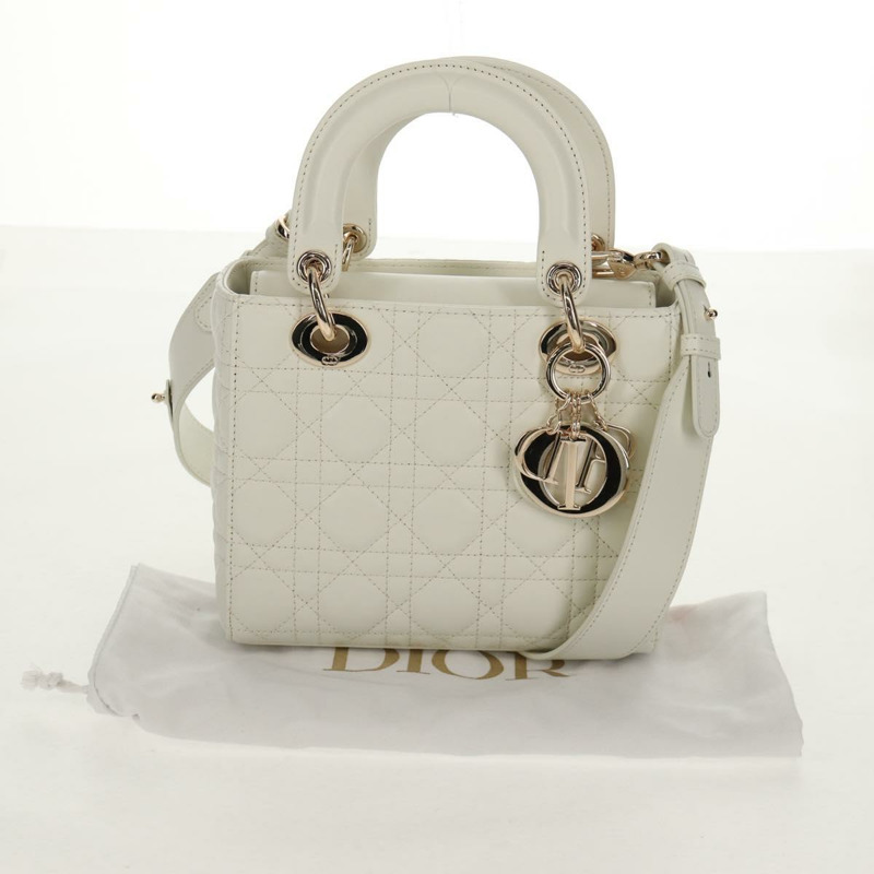 【日本直送】Christian Dior Lady Dior Canage 手袋，羊皮材質，兩用，白色金色，正品 ki6234M-11