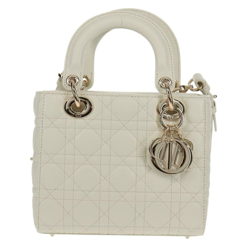 【日本直送】Christian Dior Lady Dior Canage 手袋，羊皮材質，兩用，白色金色，正品 ki6234M-12