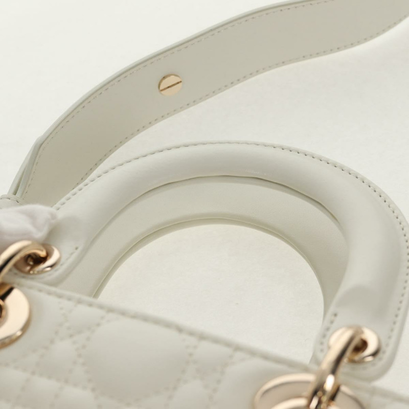 【日本直送】Christian Dior Lady Dior Canage 手袋，羊皮材質，兩用，白色金色，正品 ki6234M-13