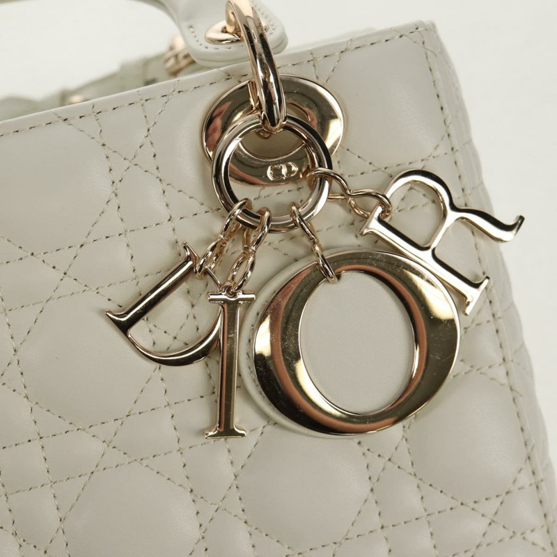 【日本直送】Christian Dior Lady Dior Canage 手袋，羊皮材質，兩用，白色金色，正品 ki6234M-19