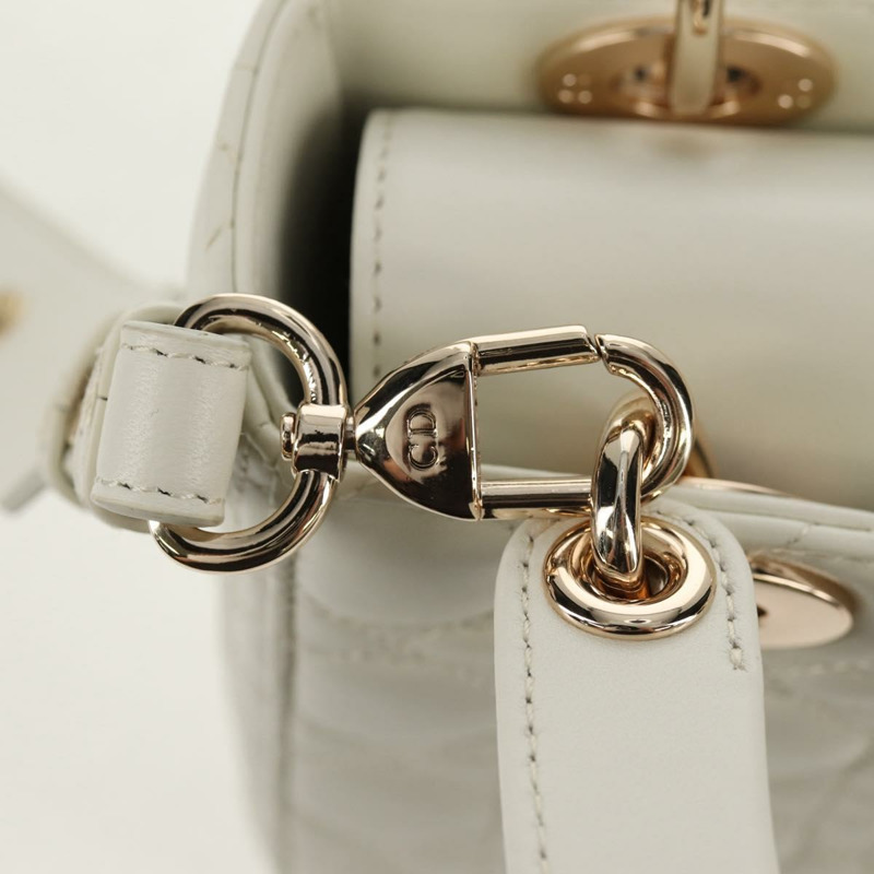 【日本直送】Christian Dior Lady Dior Canage 手袋，羊皮材質，兩用，白色金色，正品 ki6234M-20