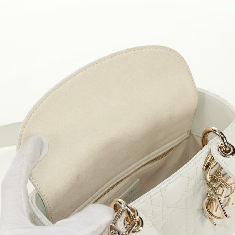 【日本直送】Christian Dior Lady Dior Canage 手袋，羊皮材質，兩用，白色金色，正品 ki6234M-21