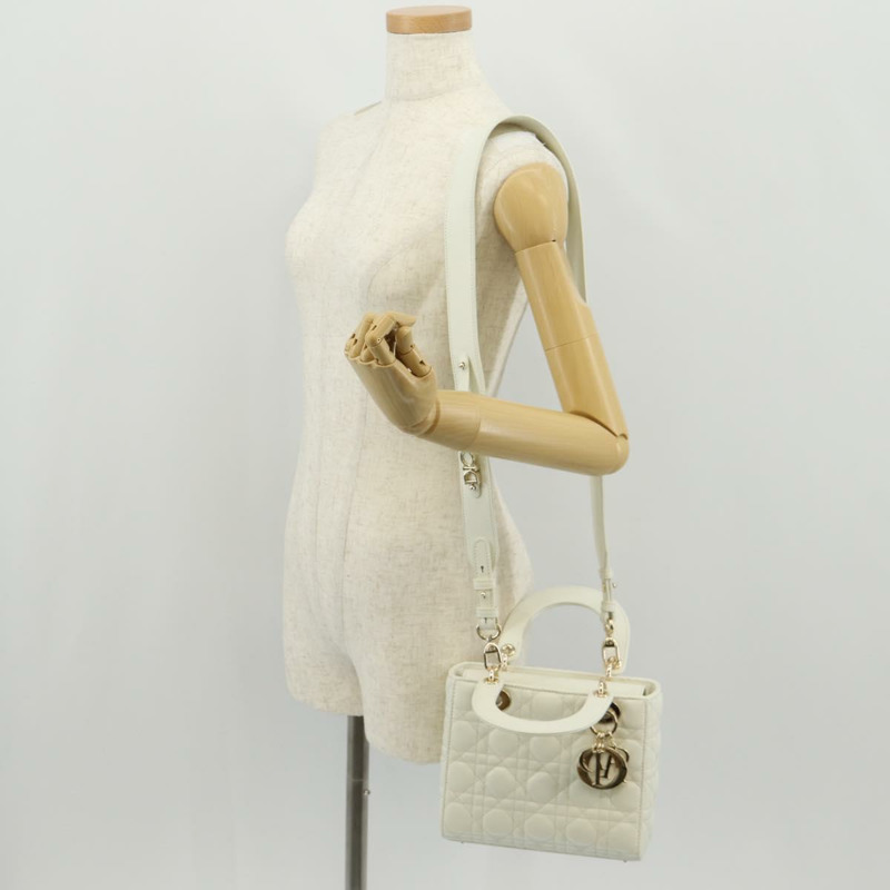 【日本直送】Christian Dior Lady Dior Canage 手袋，羊皮材質，兩用，白色金色，正品 ki6234M-27