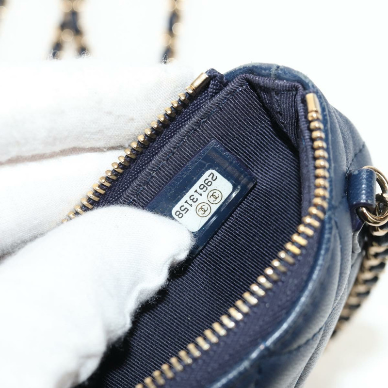 【日本直送】香奈兒 (CHANEL) 絎縫鏈條手機包，羊皮材質，海軍藍金色雙C標誌，正品 BA8715SAV-10