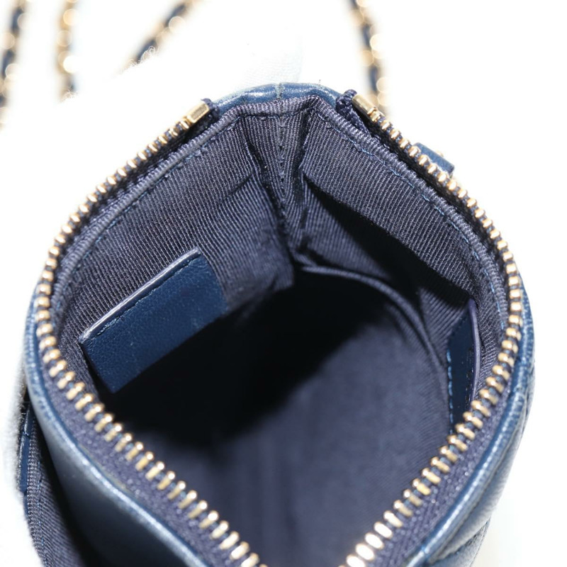 【日本直送】香奈兒 (CHANEL) 絎縫鏈條手機包，羊皮材質，海軍藍金色雙C標誌，正品 BA8715SAV-27