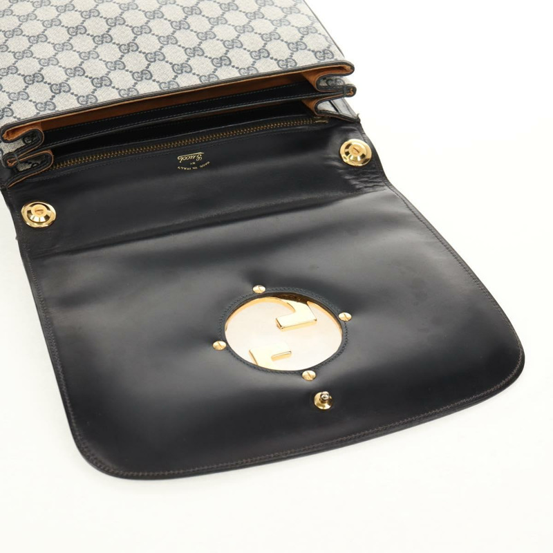 【日本直送】GUCCI GG 互扣式 Supreme 單肩包 PVC 海軍藍 金色 正品 155554V-8