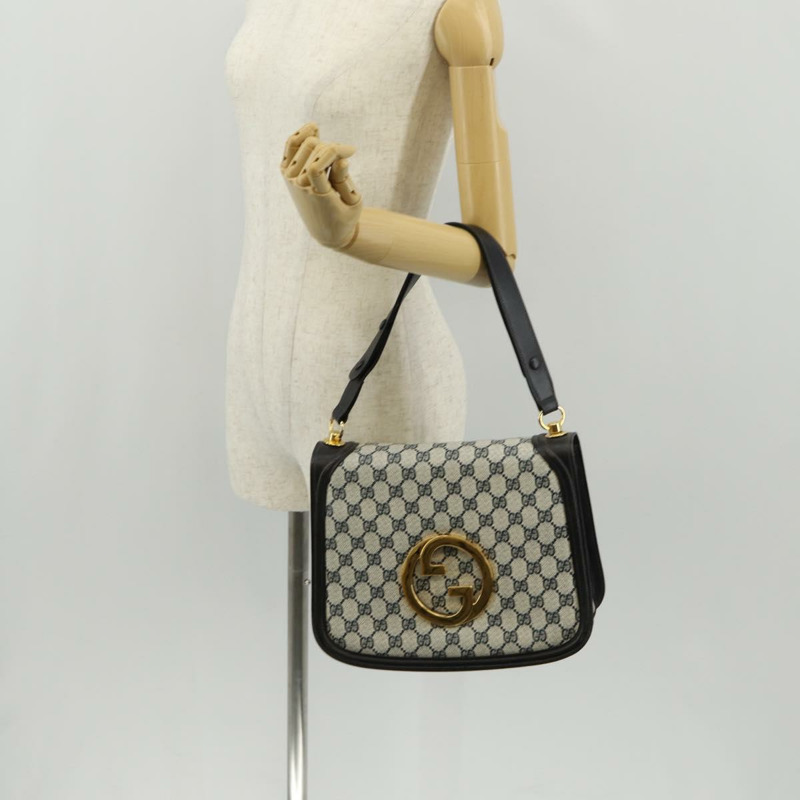 【日本直送】GUCCI GG 互扣式 Supreme 單肩包 PVC 海軍藍 金色 正品 155554V-26