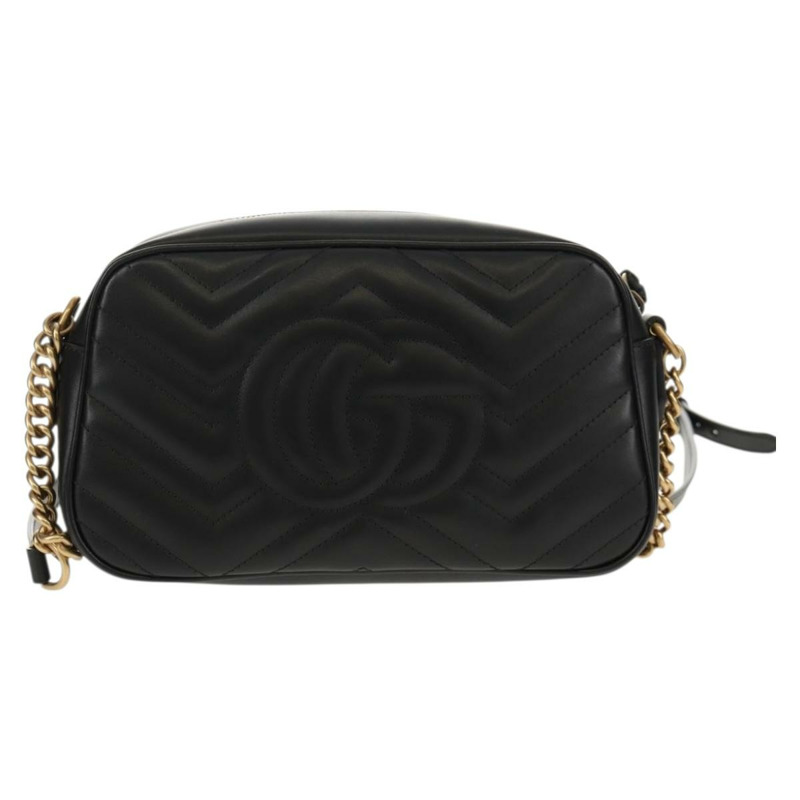 【日本直送】GUCCI GG Marmont 鏈條肩背包，黑色皮革，金色，貨號 447632，正品 am9985M-1