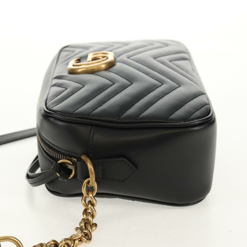 【日本直送】GUCCI GG Marmont 鏈條肩背包，黑色皮革，金色，貨號 447632，正品 am9985M-2
