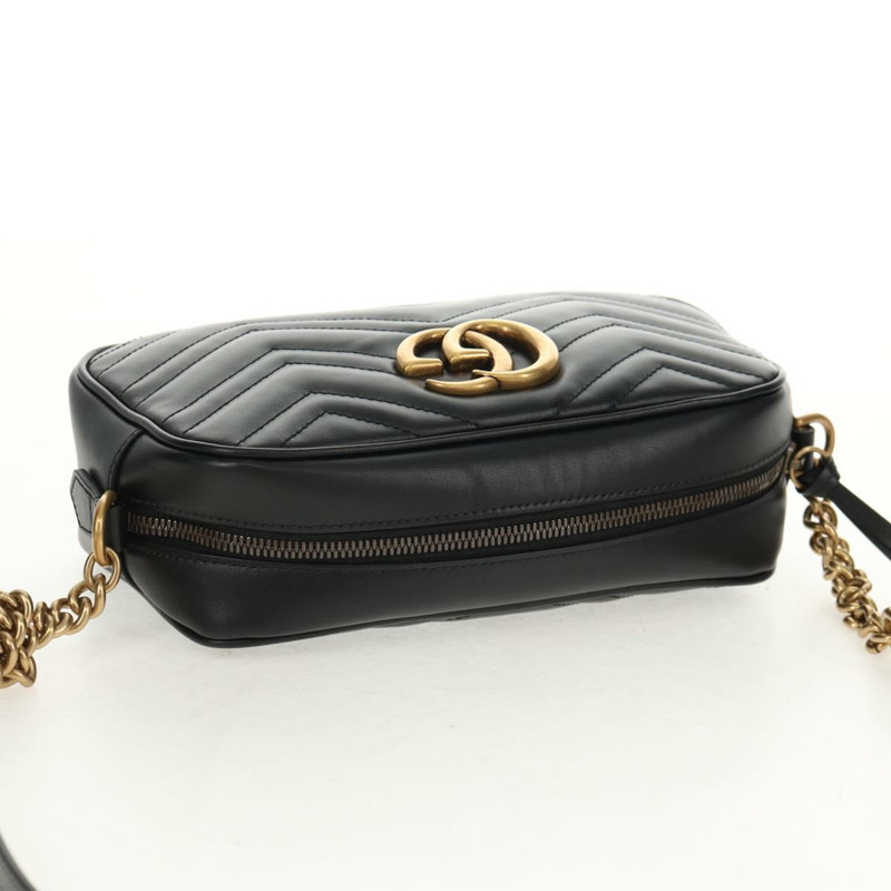 【日本直送】GUCCI GG Marmont 鏈條肩背包，黑色皮革，金色，貨號 447632，正品 am9985M-5