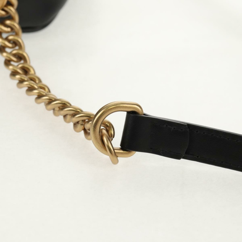 【日本直送】GUCCI GG Marmont 鏈條肩背包，黑色皮革，金色，貨號 447632，正品 am9985M-8