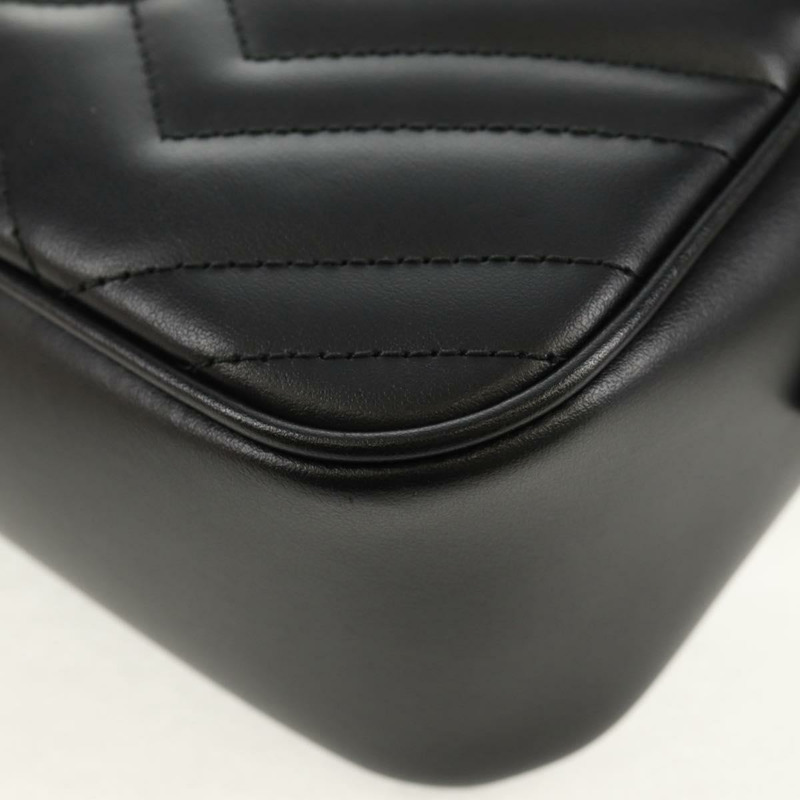 【日本直送】GUCCI GG Marmont 鏈條肩背包，黑色皮革，金色，貨號 447632，正品 am9985M-9